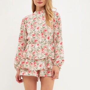 Anthropology Romper Floral Mini Dress Endless Rose Open Back Shorts size M